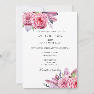 Casamento Boho. Um convite floral cor de rosa. Pen
