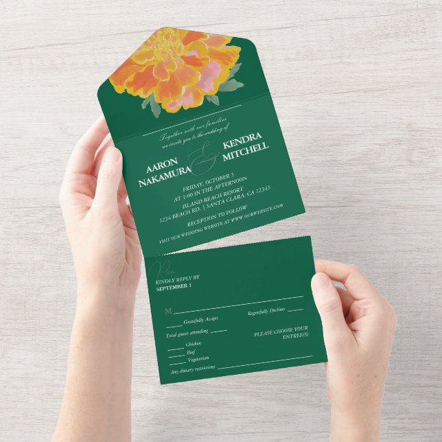 Casamento Bold Emerald Marigold (Aba destacável)