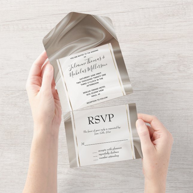 Casamento bonito de Satin Romântico com Faux Doura (Aba destacável)