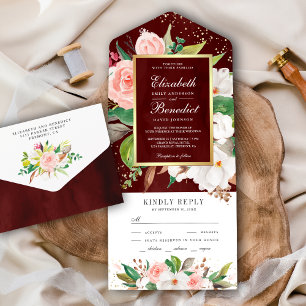 Casamento Borgonha Floral Turvo Magnésio Branca