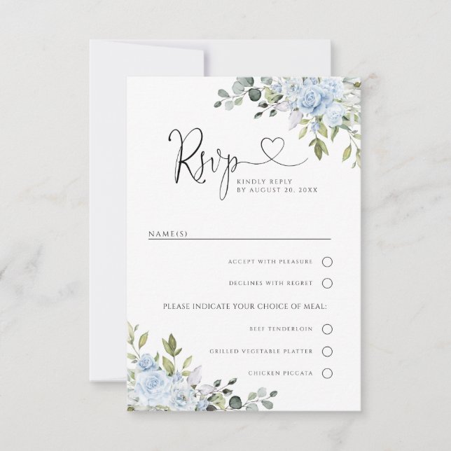 Casamento Botânico Azul Suave com RSVP de Escolha  (Frente)