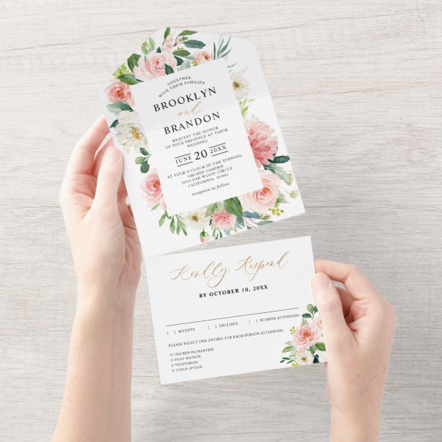 Casamento Botânico Bonito Rosa-Rosa-Blush (Aba destacável)