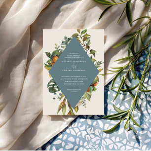 Casamento botânico cor azul-d'água de citros laran