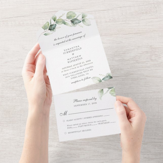 Casamento Botânico de Eucalipto Verde Burgundy (Aba destacável)