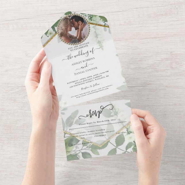 Casamento Botânico De Folhagem Verde Elegante (Aba destacável)