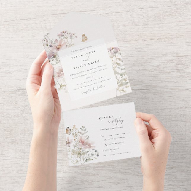 Casamento Botânico de Lilac Boho Wildflower Fern (Tearaway)