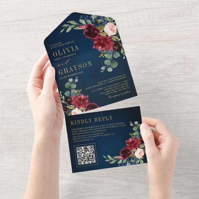 Casamento Botânico Dourado com Blush Azul marinho  (Tearaway)