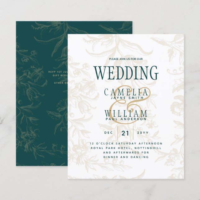 Casamento Botânico Dourado Vintage de LeahG Emeral (Frente/Verso)