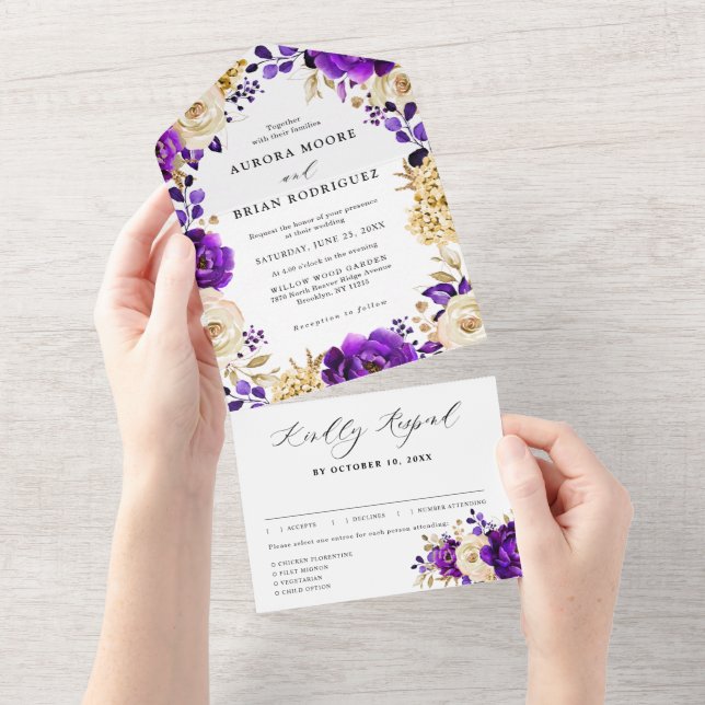 Casamento Botânico Dourado Violeta Roxo Real (Tearaway)