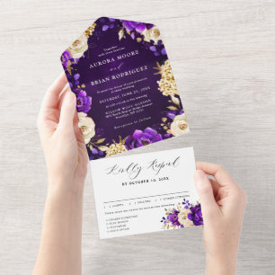 Casamento Botânico Dourado Violeta Roxo Real