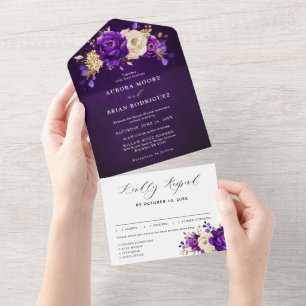 Casamento Botânico Dourado Violeta Roxo Real