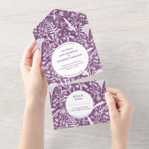 Casamento Botânico Floral com Gráfico Roxo Moder