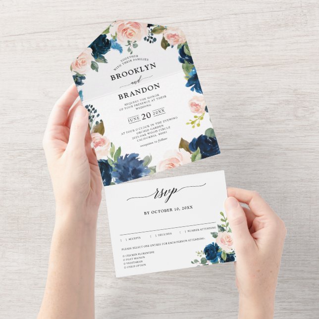 Casamento Botânico Floral Cor-de-Rosa-Blush marinh (Aba destacável)