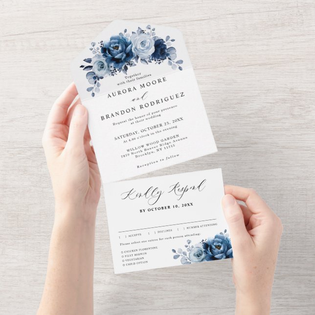 Casamento Botânico Floral de Marinho Azul Dusty (Tearaway)