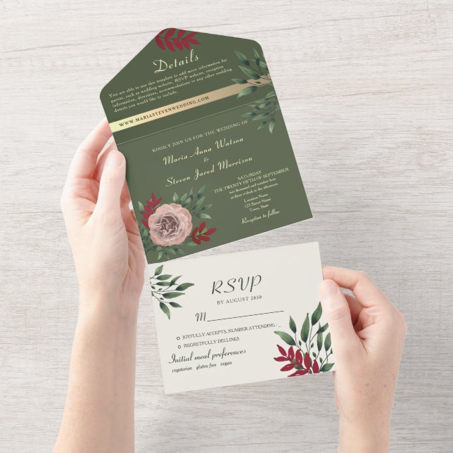 Casamento Botânico Floral Verde Oliva  (Aba destacável)