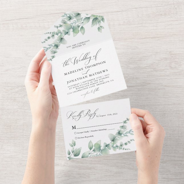 Casamento Botânico Mínimo Eucalyptus Watercolor (Aba destacável)