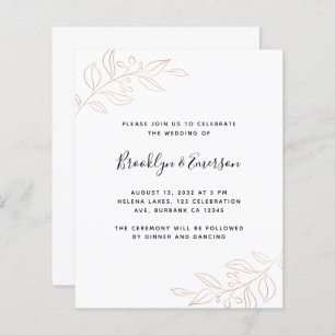 Casamento Botânico Moderno Dourado Rosa BUDGET