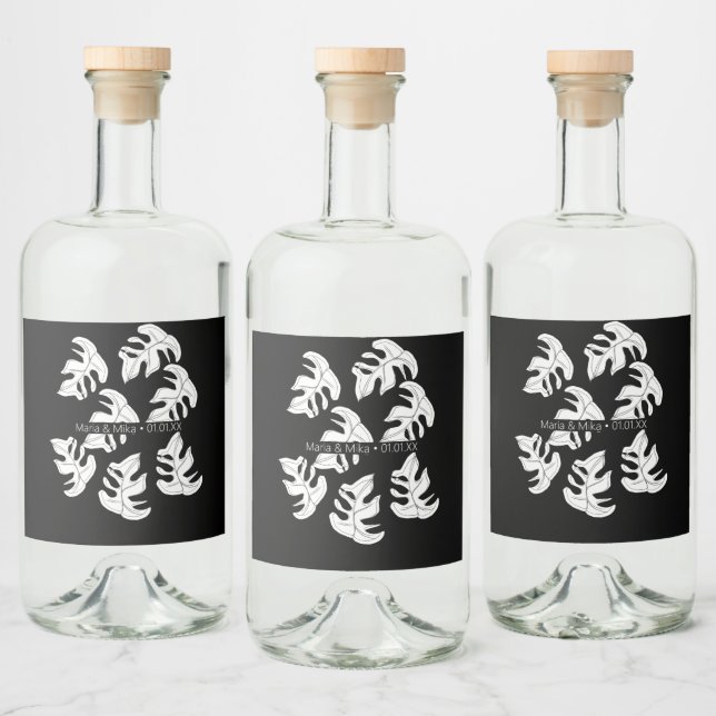 Casamento Botânico Monstera Preto Branco (Garrafas)