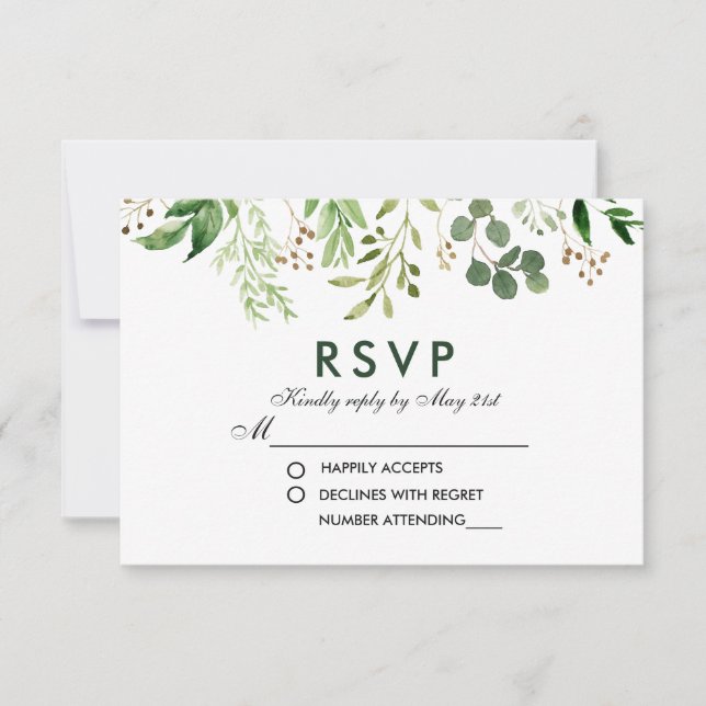 Casamento Botânico Verde Aguarela RSVP (Frente)
