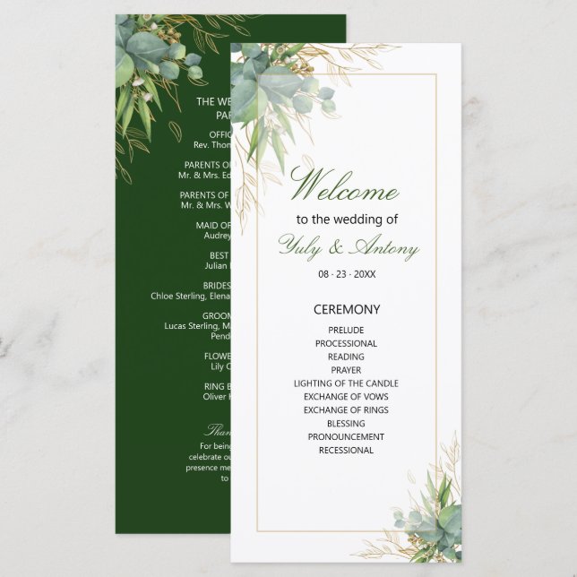Casamento Botânico Verde Atemporal Doce (Frente/Verso)