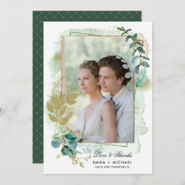 Casamento Botânico Verde Obrigado Cartão com fotos