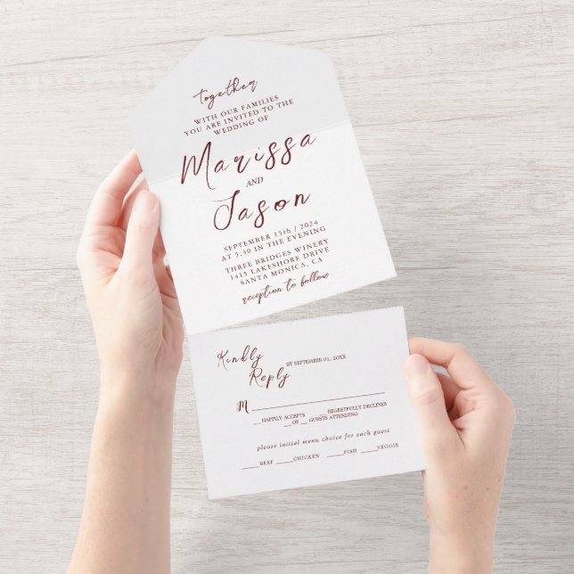 Casamento Branca Simples e Elegante e Borgonha (Aba destacável)