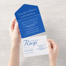 Casamento branco azul cobalto simples e limpo