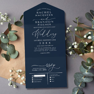 Casamento Branco Azul-Marinho Elegante Moderno Min