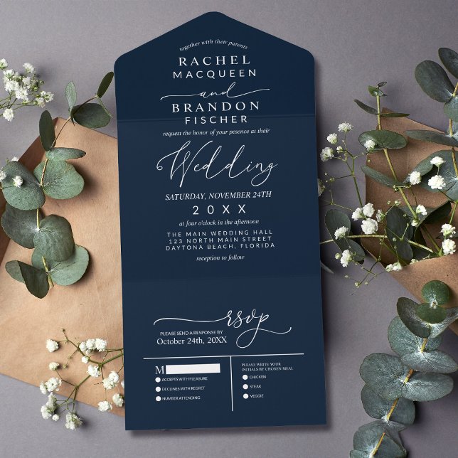 Casamento Branco Azul-Marinho Elegante Moderno Min (Criador carregado)