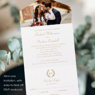 Casamento Branco Dourado de Monograma Elegante Sim