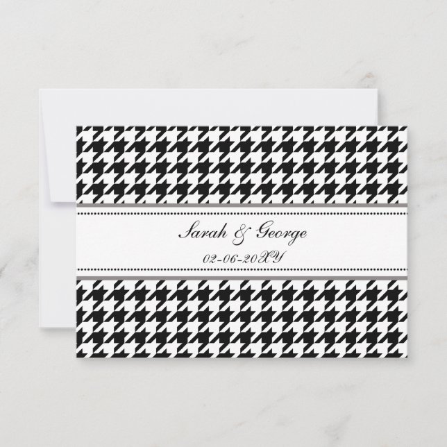 casamento branco e preto houndstooth rsvp 3.5 x 5 (Frente)
