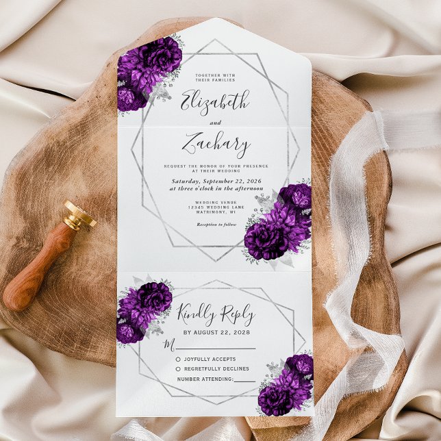 Casamento Branco Geométrico Plum Silver Floral (Criador carregado)