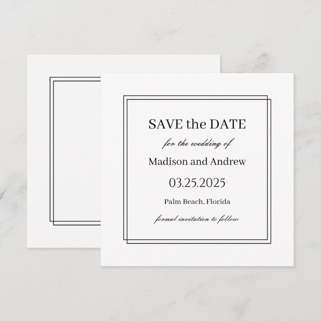 Casamento branco legante Salvar a data Convite (Frente/Verso)
