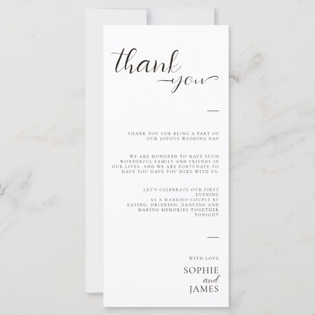 Casamento Branco Mínimo Obrigado Cartão de Mesa (Frente)