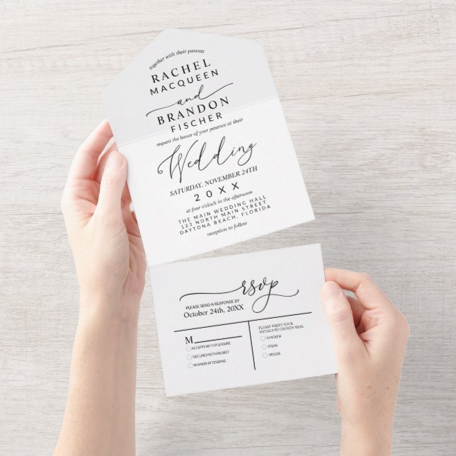 Casamento Branco Negro Elegante Moderno Minimalist (Aba destacável)