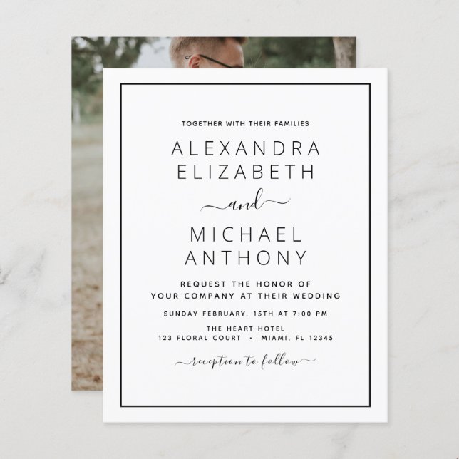 Casamento Branco Preto de Orçamento com Convite Fo (Frente/Verso)