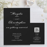 Casamento Branco Preto Elegante Tudo Em Um Convite<br><div class="desc">Os convites para casamento todo-o-em-um preto e branco elegantes apresentam os seus detalhes de convite na frente e os seus detalhes de RSVP e o código QR para o seu website de casamento no verso para que os convidados possam facilmente aceder ao seu website para mais detalhes. Certifique-se de verificar...</div>