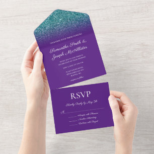Casamento Brilho Ombre Roxo Real e Azul Turquesa