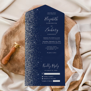 Casamento Brilho Prata Azul Marinho Moderno