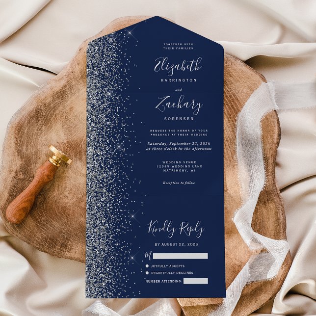 Casamento Brilho Prata Azul Marinho Moderno (Criador carregado)