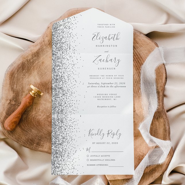 Casamento Brilho Prata Cinza Branco Moderno (Criador carregado)