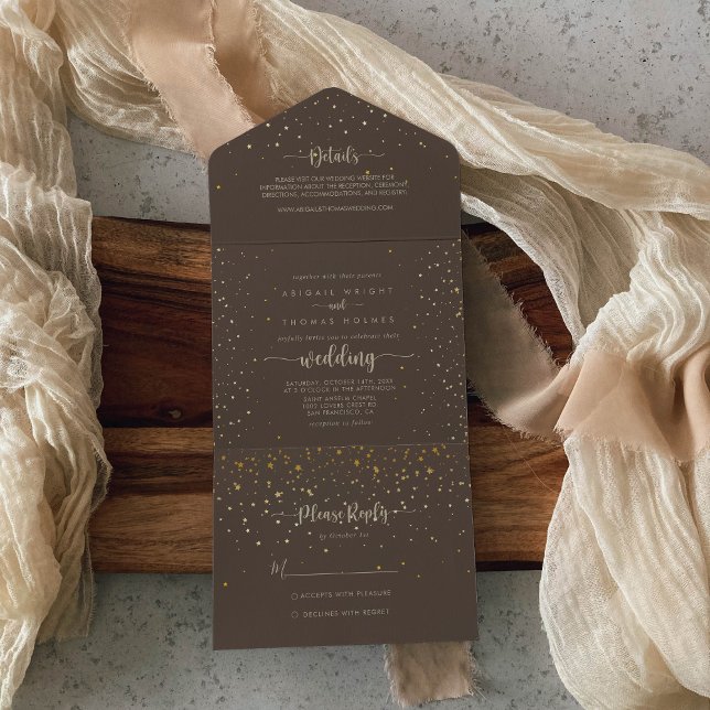 Casamento Brown Confetti Calliografia Dourada (Criador carregado)