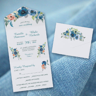 Casamento Buquê Floral de Pêssego Coral Azul
