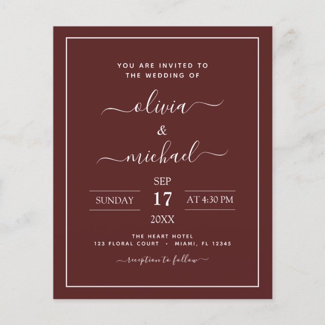 Casamento Burgundy com Orçamento com Flyer de Conv (Frente)