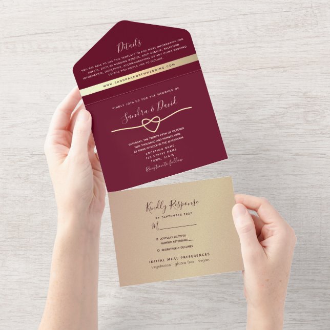 Casamento Burgundy de Letra Elegante (Aba destacável)