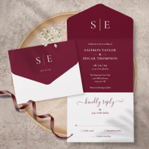 Casamento Burgundy e Dourado Elegante Monograma