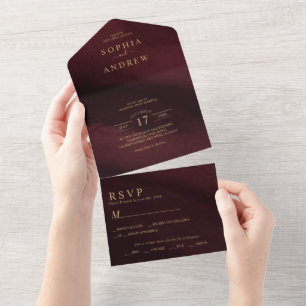 Casamento Burgundy E Dourado Tudo Em Um Convite