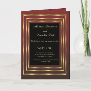 Casamento Burgundy Preto Dourado com Cartão Dobrad