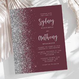 Casamento Caligrafia Brilho Prata Burgundy Orçamen