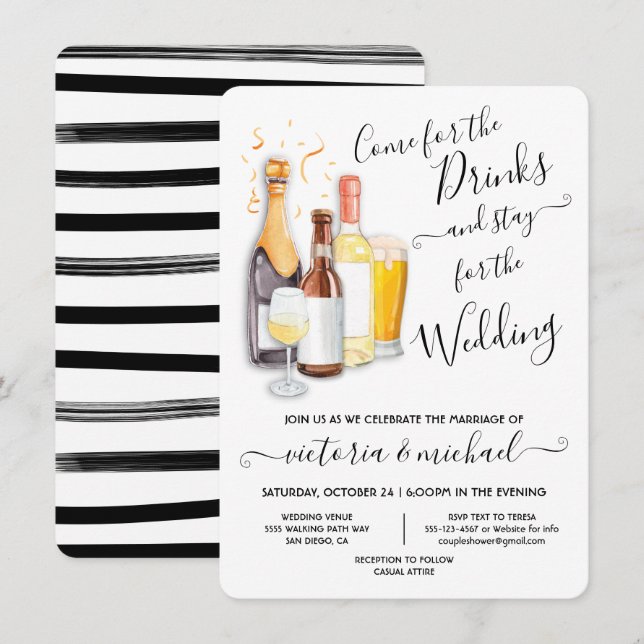 Casamento Casual Venha para o Convite para Bebidas (Frente/Verso)